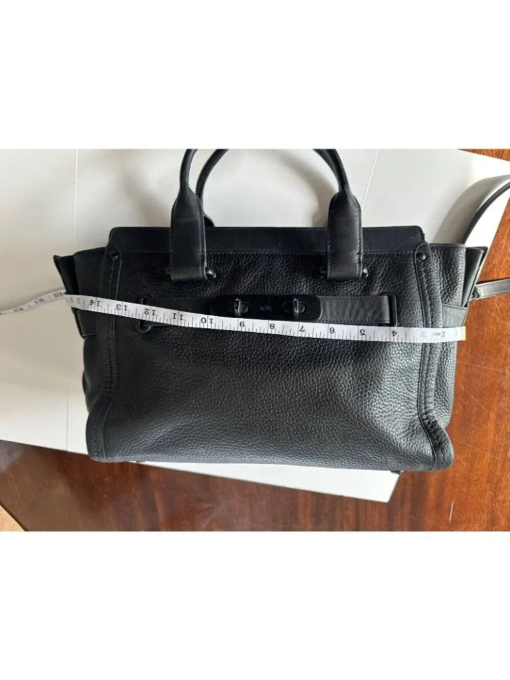 Coach Swagger 27 All Black Pebbled Leather Bag Satchel Timeless Classic